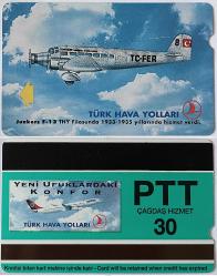 PTT Telefon Kartı Türk Hava Yoları Junkers F - 13  (30 Kontör )