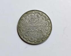 OSMANLI İMPARATORLUĞU PADİŞAH SULTAN MEHMET REŞAT HİCRİ 1327/8. SENE GÜMÜŞ 20 KURUŞ S ( AZ ÇIKAR ) ÇİL KONDİSYONDA