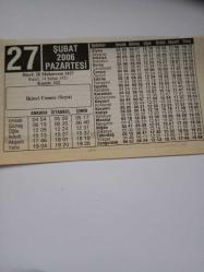 27 Şubat 2006-Orijinal Takvim Yaprağı-Doğum Günü-Söz,Nişan,Nikâh,Düğün ve Önemli Günler Hediyesi-ERAŞ Hizmet Takvimi-Ayet-Hadis(İkinci Cemre (Suya))-Beyin Hücrelerindeki Tahribat Bir Kadeh İçki İle Başlar-Çocuğunuza İsim:Uğur,Ülker