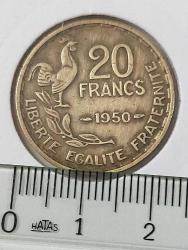 FRANSA 1950 20 FRANK ORİJİNAL MADENİ PARASI F2RR3 NADİRDİR