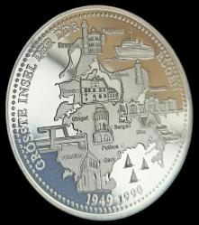 Doğu Almanya 1990 yılı 40 yıl anısına DDR,nin en büyük adası Rügen hatıra Gümüş kaplama madalyon 17.50g 35mm