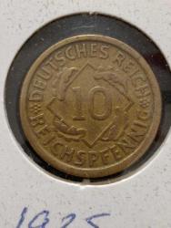 ALMAN İMPARATORLUĞU REICH DÖNEM 1925 BRONZ 10 FENNIG