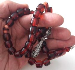 OSMANLI DÖNEMİ MÜCEVHER KUTUSUNDAN YAPILMA KIRMIZI MUHTEŞEM SIKMA KEHRİBAR TESPİH RRR1A1R ÇOK NADİR