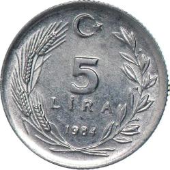 Türkiye Cumhuriyeti 1984  Yılı 5 Lira (8212)