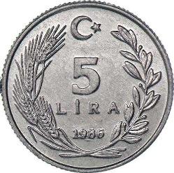 Türkiye Cumhuriyeti  1986 Yılı 5 Lira  (8216)
