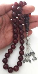 OSMANLI DÖNEMİ OBJEDEN YAPILMA DUMANLI KIRMIZI MUHTEŞEM SIKMA KEHRİBAR TESPİH 4TTT1R ÇOK NADİR