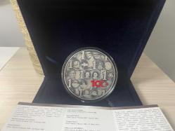 2023 - Türkiye Cumhuriyeti'nin 100.Yılı - Okside Gümüş Hatıra Para - Darphane Sertifikalı - Çil - Lacivert Kadife Kutusunda