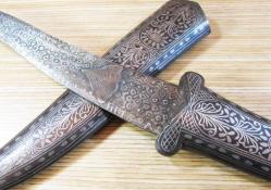 EsKi DAMASCUS ŞaM İŞİ KOFGARİ öZeL HANÇER-KAMA....32cm