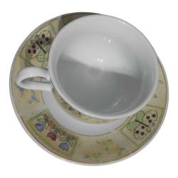 Vintage Çiçek ve Kelebek Desenli Çay Fincanı