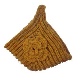 Hardal Renk Bohem Çiçek Detaylı El İşi Örgü Bere-Şapka