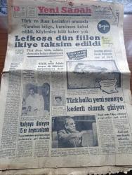 Yeni Sabah Gazetesi - Turkish Newspaper - 31 Aralık 1963 - Lefkoşa Dün fiilen ikiye Taksim edildi - gençliğin yabancı devlet reislerine Kıbrıs katliamını gösteren yeni yıl kartı Fotoğrafı - Türk halkı yeni seneye kederlik olarak giriyor - Fazıl Küçük artık adada meşru bir hükümet bulunmuyor dedi - Yeni Yıla girerken karikatür - Cafer İle Hürmüz çizen Altan Erbulak - İstanbul'da sinema tiyatro programı - yeni yıl için kehanette bulunan Gürcü Bacı 3. Koalisyon ömürlü olacak - bir yılbaşı hikayesi yazan Adnan Tahir - dünyada yılın adamı John Fitzgerald Kennedy - Türkiye'de yılın adamı İsmet İnönü - yılın kadınları Valentina Tereşkova Christine Keeler Ve Bayan Ngo Dinh Nhu - sinema dünyasının meşhurlarından seçme sözler - Yeni Sabah 1964 takvimi - Fatma Girik 6 çocuk sahibi olmak istiyor fotoğraf - 1963 sadece Galatasaray için başarı dolu bir yıl oldu - yılın sporcusu Muharrem Dalkılıç Fotoğrafı - Türkan Şoray'ın ne yapacağı belli değil Fotoğrafı - Belgin Doruk yılbaşında dostlarıyla Foto