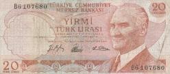 LOT.19 » TC 6. Emisyon 20 Lira *B6 Serisi T *Nadir! 7 Rakamlı İngiliz Basım Temizlenmiş