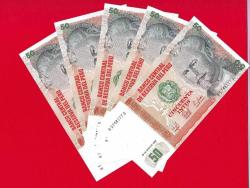 5 Adet Peru, 50 Intis, 1987, A-prefix, P-131, UNC ÇİL