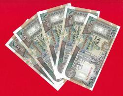 5 Adet Somalia 50 New-Somali Shillings, 1991, P-R2, UNC ÇİL