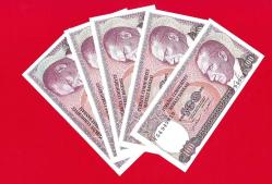 5 Adet TURKEY 100 Lira ----- PREFIX F -----1983 UNC ÇİL