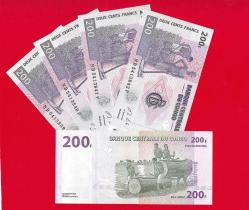 5 Adet Congo 200 Francs 2013 UNC ÇİL