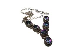 ÖZEL YAPIM MOZANİT TAŞLI GÜMÜŞ GERDANLIK