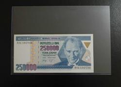 7. EMİSYON ÇOK NADİR A01 SERİSİ 250.000 LİRA ÇİL KONDİSYONDA