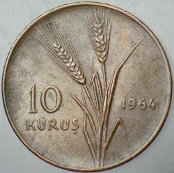 TÜRKİYE CUMHURİYETİ 10 KURUŞ 1964.