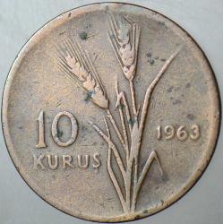 TÜRKİYE CUMHURİYETİ 10 KURUŞ 1963.