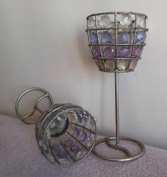 VİNTAGE 2 ADET ÇELİKTEN YAPILMIŞ VE BONCUK İŞLEMELİ MUMLUK.  KONDİSYON YÜKSEK KOLEKSİYONLUK NADİR