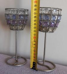 VİNTAGE 2 ADET ÇELİKTEN YAPILMIŞ VE BONCUK İŞLEMELİ MUMLUK.  KONDİSYON YÜKSEK KOLEKSİYONLUK NADİR