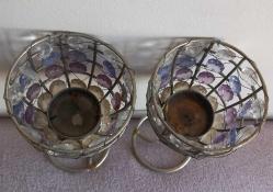 VİNTAGE 2 ADET ÇELİKTEN YAPILMIŞ VE BONCUK İŞLEMELİ MUMLUK.  KONDİSYON YÜKSEK KOLEKSİYONLUK NADİR