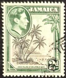 +++  JAMAICA K. GEORGE VI ,   PALMİYE AĞAÇLARI       1938   2.D   - DAMGALI
