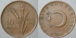 TÜRKİYE CUMHURİYETİ 10 KURUŞ 1969.