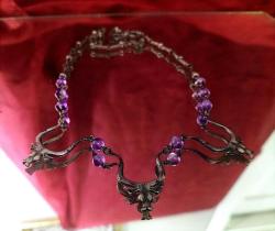 AMETİST TAŞLI GÜMÜŞ KOLYE    UZUNLUK 24 CM