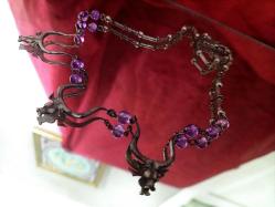 AMETİST TAŞLI GÜMÜŞ KOLYE    UZUNLUK 24 CM