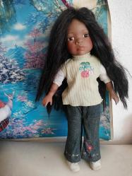 41 cm DAMGALI SİYAHİ PORSELEN BEBEK, UZUN SAÇLI KARAKTER ÇOK GÜZEL