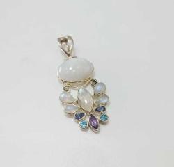 Vintage 925 Gümüş Aytaşı Mavi Topaz ve Ametist Taşlı Kolye ucu