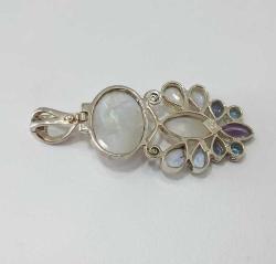 Vintage 925 Gümüş Aytaşı Mavi Topaz ve Ametist Taşlı Kolye ucu