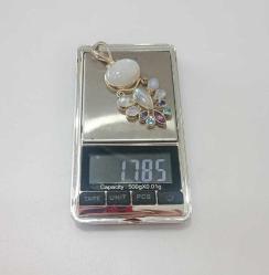 Vintage 925 Gümüş Aytaşı Mavi Topaz ve Ametist Taşlı Kolye ucu