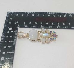 Vintage 925 Gümüş Aytaşı Mavi Topaz ve Ametist Taşlı Kolye ucu