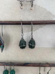 El İşçiliği Gümüş Yeşim Taşı  Küpe