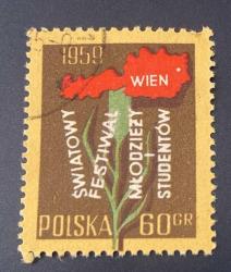 Polonya Pulu - Polska Stamp -  Postadan Geçmiş Pul Filateli - Damgalı -Avusturya haritası ve çiçekler temalı pul, 60 PARA - YABANCI PULLAR -NOSTALJİK DOĞUM GÜNÜ HEDİYESİ