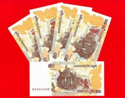 5 Adet CAMBODIA 50 RIEL 2002 UNC ÇİL