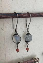 El İşçiliği Gümüş Beyaz Akik Küpe