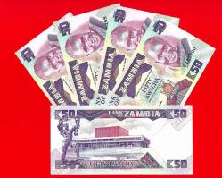 5 Adet Zambia, 50 Kwacha, ND (1986-1988), P-28, UNC ÇİL