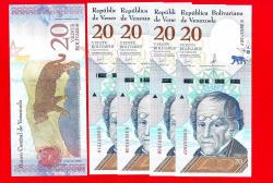 5 Adet Venezuela 20 Bolivares Soberano, 2018, P-104, UNC ÇİL