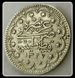 1327/4 -5 KURUŞ (١٣٢٧/٤) Sultan Mehmet Reşad (6 Gr./830 Ag.Gümüş) KM#750 (OSM27/4)