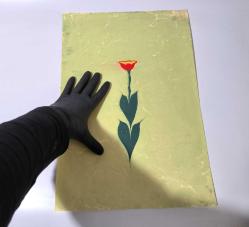 Ebru Sanatı - El İşi Ebru - Karanfil Çiçek Desenli - Duvar Dekoru - Sanatçı: Muhammed Aydın - 2013 Tarihli - 49 cm x 34 cm -