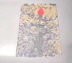 Ebru Sanatı - El İşi Ebru - Karanfil Çiçek Desenli - Duvar Dekoru - Sanatçı: Muhammed Aydın - 2013 Tarihli - 49 cm x 34 cm - Ebruu