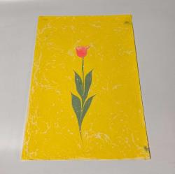 Ebru Sanatı - El İşi Ebru - Karanfil Çiçek Desenli - Duvar Dekoru - Sanatçı: Muhammed Aydın - 2013 Tarihli - 49 cm x 34 cm - SARI