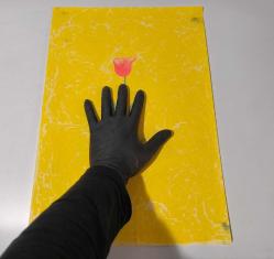 Ebru Sanatı - El İşi Ebru - Karanfil Çiçek Desenli - Duvar Dekoru - Sanatçı: Muhammed Aydın - 2013 Tarihli - 49 cm x 34 cm - SARI