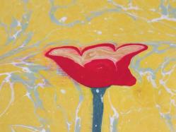 Ebru Sanatı - El İşi Ebru - Karanfil Çiçek Desenli - Duvar Dekoru - Sanatçı: Muhammed Aydın - 2013 Tarihli - 49 cm x 34 cm - SARILI