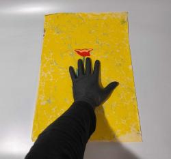 Ebru Sanatı - El İşi Ebru - Karanfil Çiçek Desenli - Duvar Dekoru - Sanatçı: Muhammed Aydın - 2013 Tarihli - 49 cm x 34 cm - SARILI