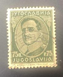 Yugoslavya Pulu - Yugoslavia Stamp -Postadan Geçmiş Pul Filateli -DAMGALI -  Kral Alexander Temalı Pul, 75 PARA - YABANCI PULLAR -NOSTALJİK DOĞUM GÜNÜ HEDİYESİ